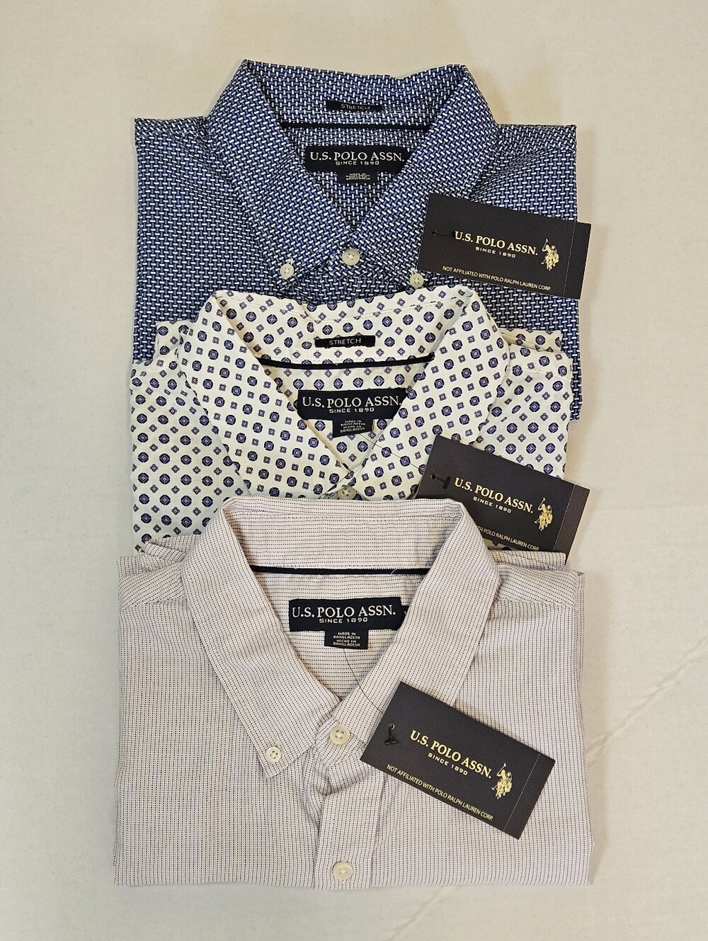 Lot of 3 NWT U.S. Polo Assn. Men's Stretch Short Sleeve Shirts Size XL